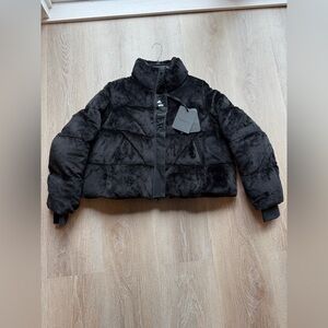 Moncler Bourdon Cropped Faux Fur Puffer Jacket
